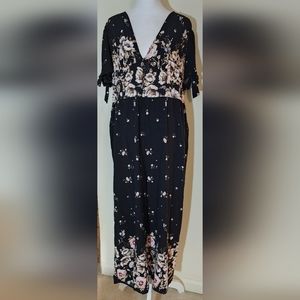 Xhilaration Floral Black and Pink Jumper Romper Women's Size XXL